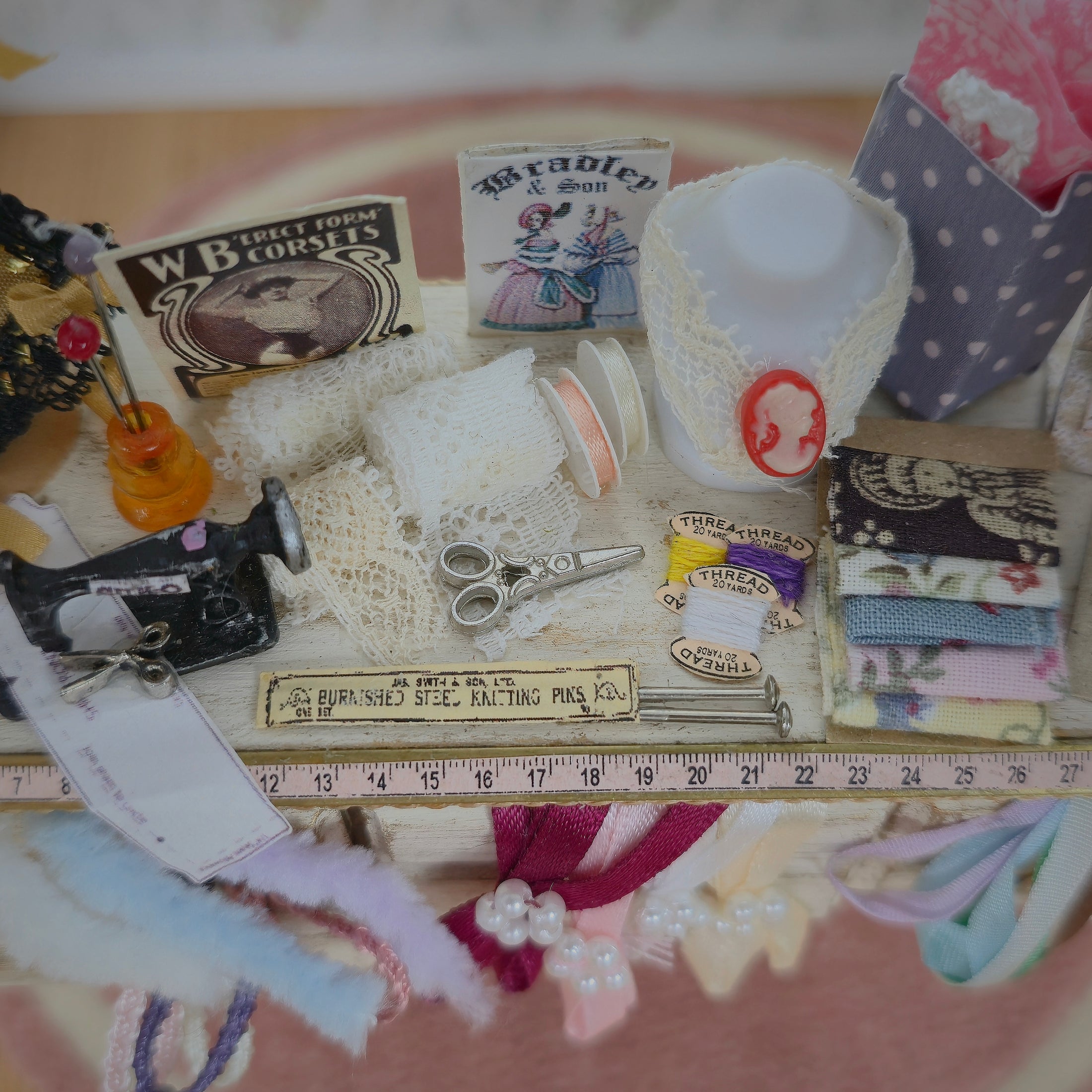 OOAK Sewing Vignette Miniature Haberdashery Shop Counter Display