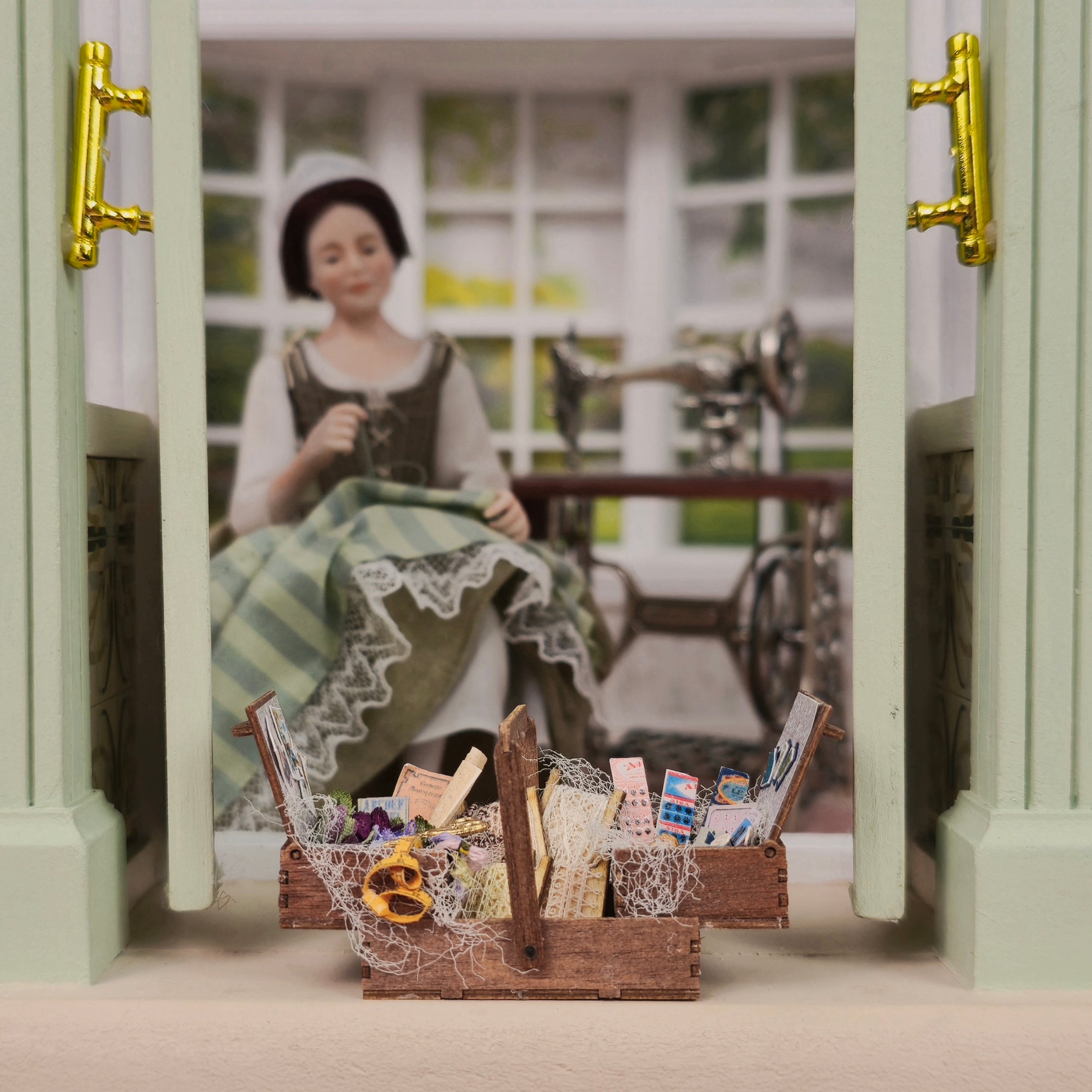 OOAK Miniature Sewing Basket With Notions Dollhouse Accessory