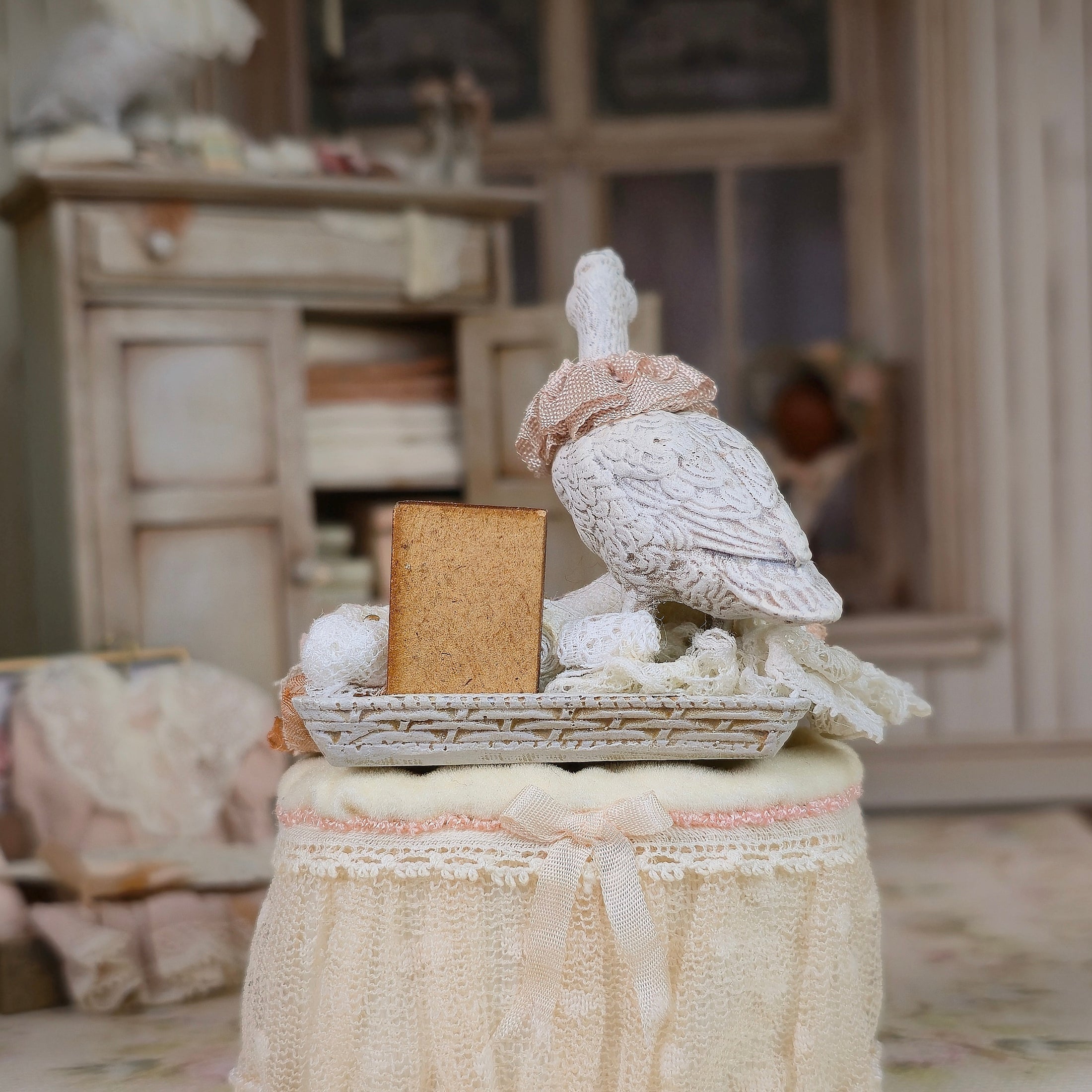 Miniature Lace Duck Vignette Janny Warnaar Victorian Textile Scene 1:12