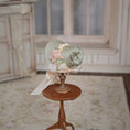 Load image into Gallery viewer, Sage & Peach Miniature Silk Victorian Bonnet with Jeweled Hat Pin 1:12 Scale
