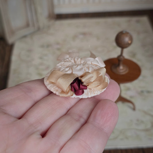 Ivory Miniature Silk Victorian Hat with Hat Pin 1:12 Scale