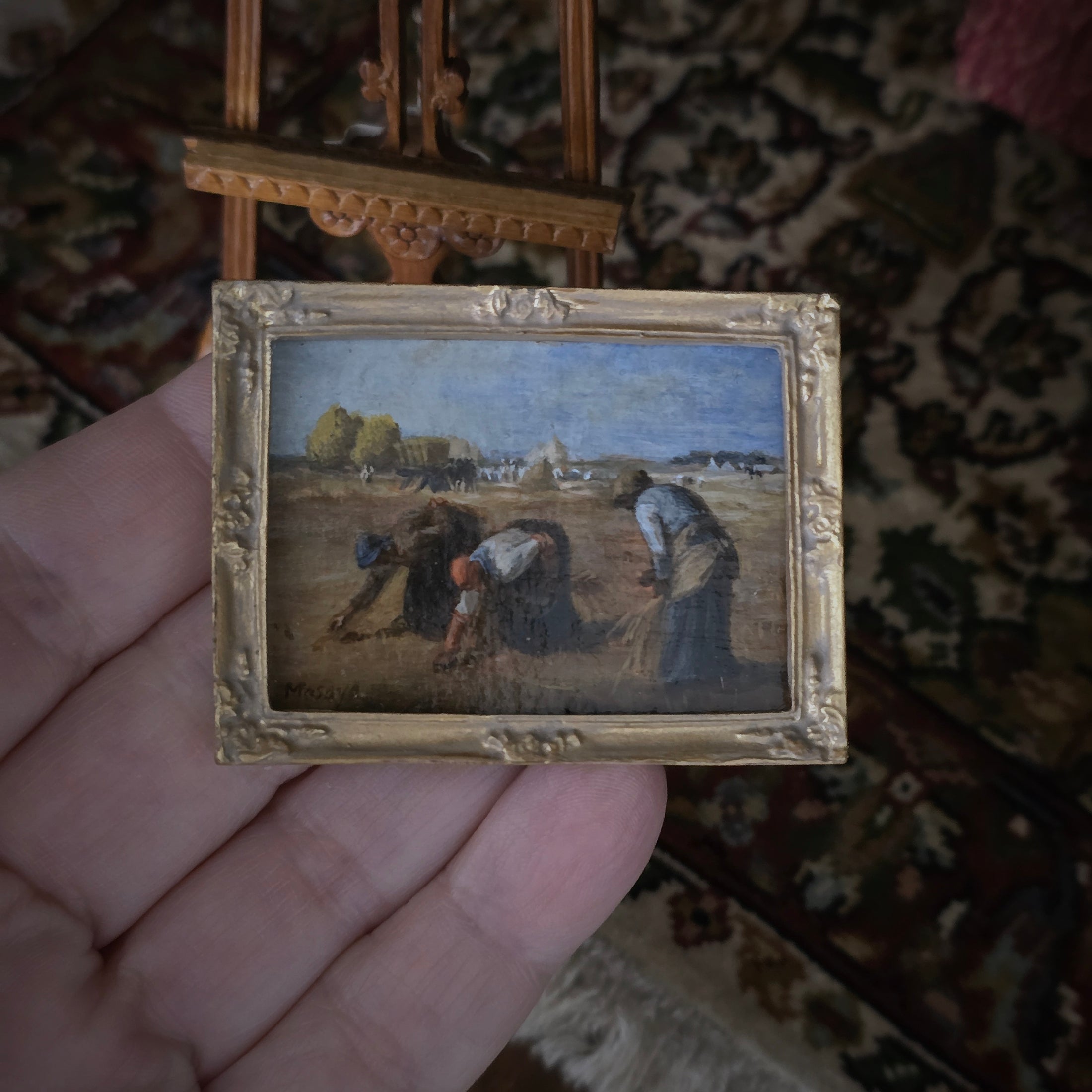 Okada Masaya Miniature Oil Painting The Gleaners by Millet 1:12 Scale