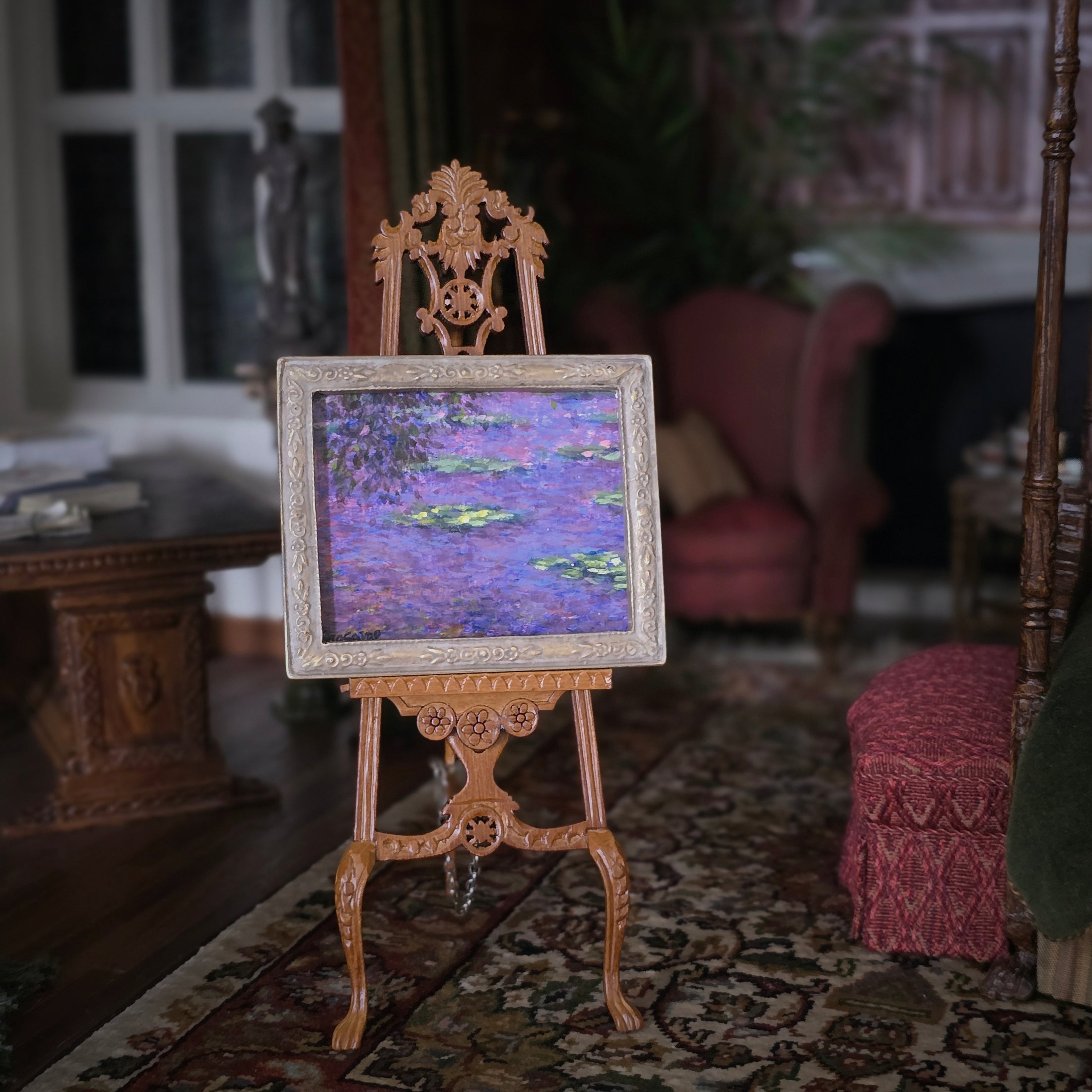 Okada Masaya Miniature Monet Water Lilies Framed Oil Painting 1:12 Scale