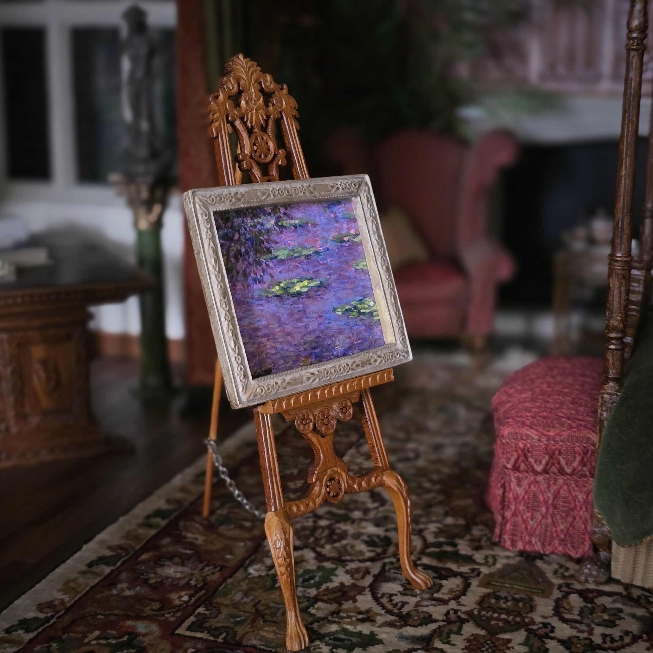 Okada Masaya Miniature Monet Water Lilies Framed Oil Painting 1:12 Scale