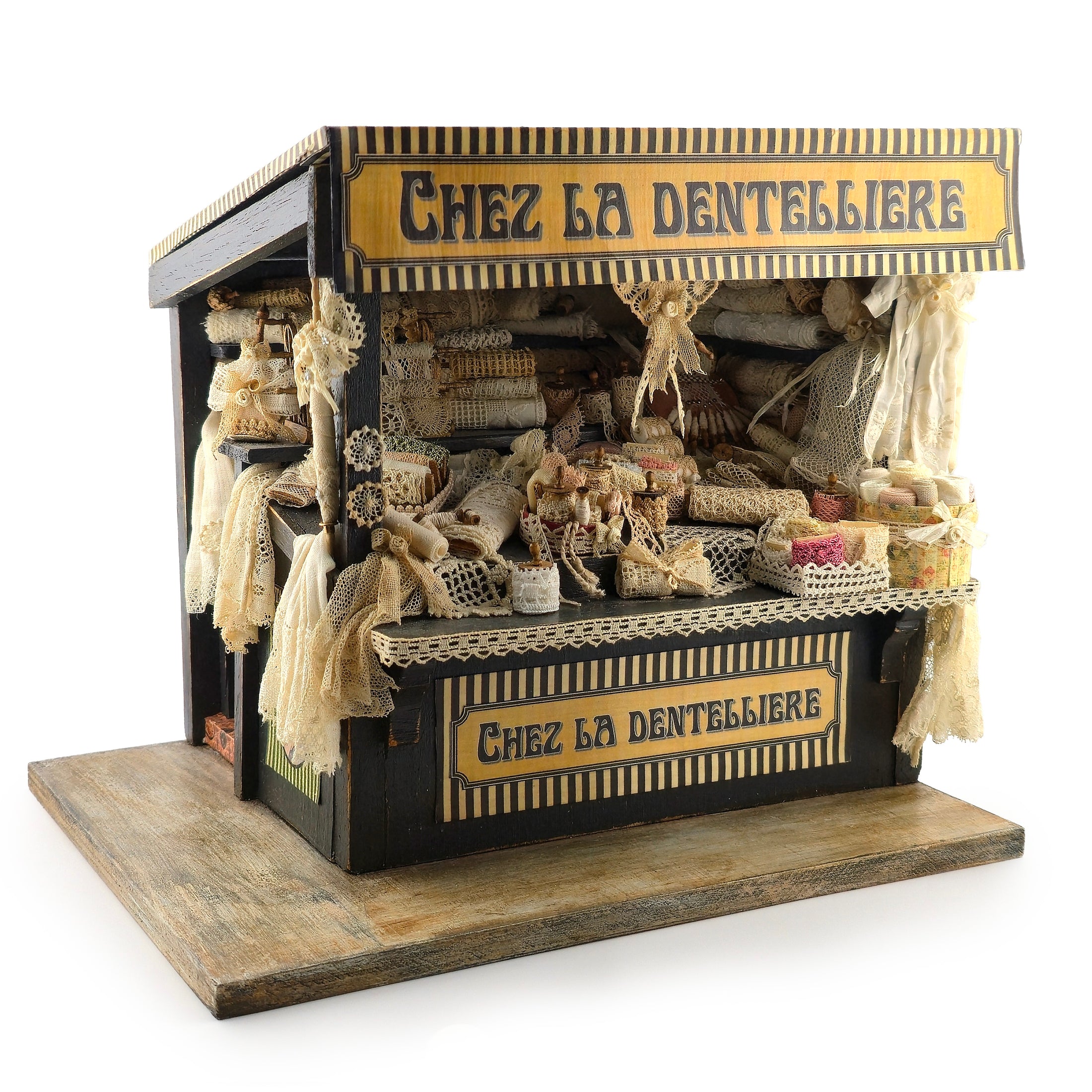 OOAK French Lace Market Stall Diorama Miniature Dollhouse Mercerie