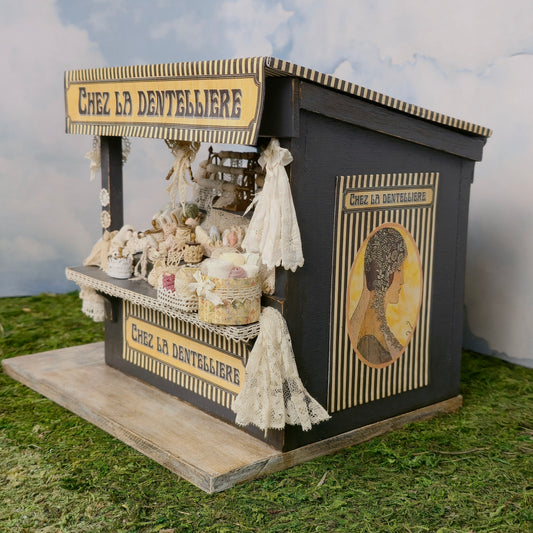 OOAK French Lace Market Stall Diorama Miniature Dollhouse Mercerie