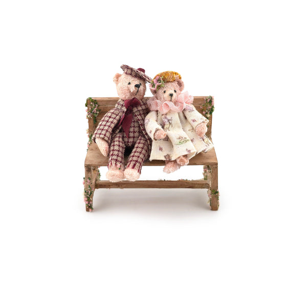 Le Coffre d’Emilie OOAK Teddy Bears on Park Bench Miniature Vignette
