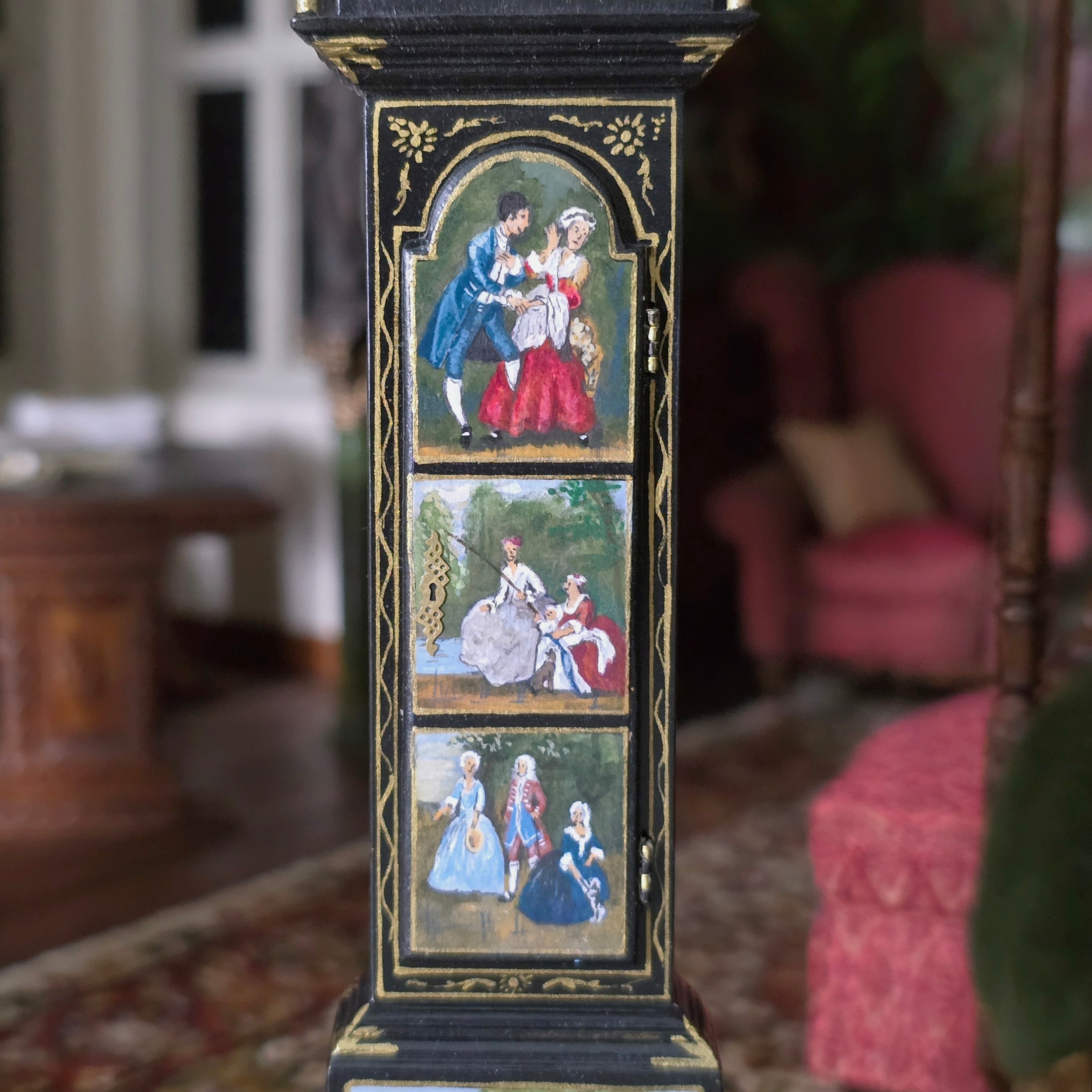 Keith Bougard Small Time Working Hogarth Longcase Clock Hand Painted