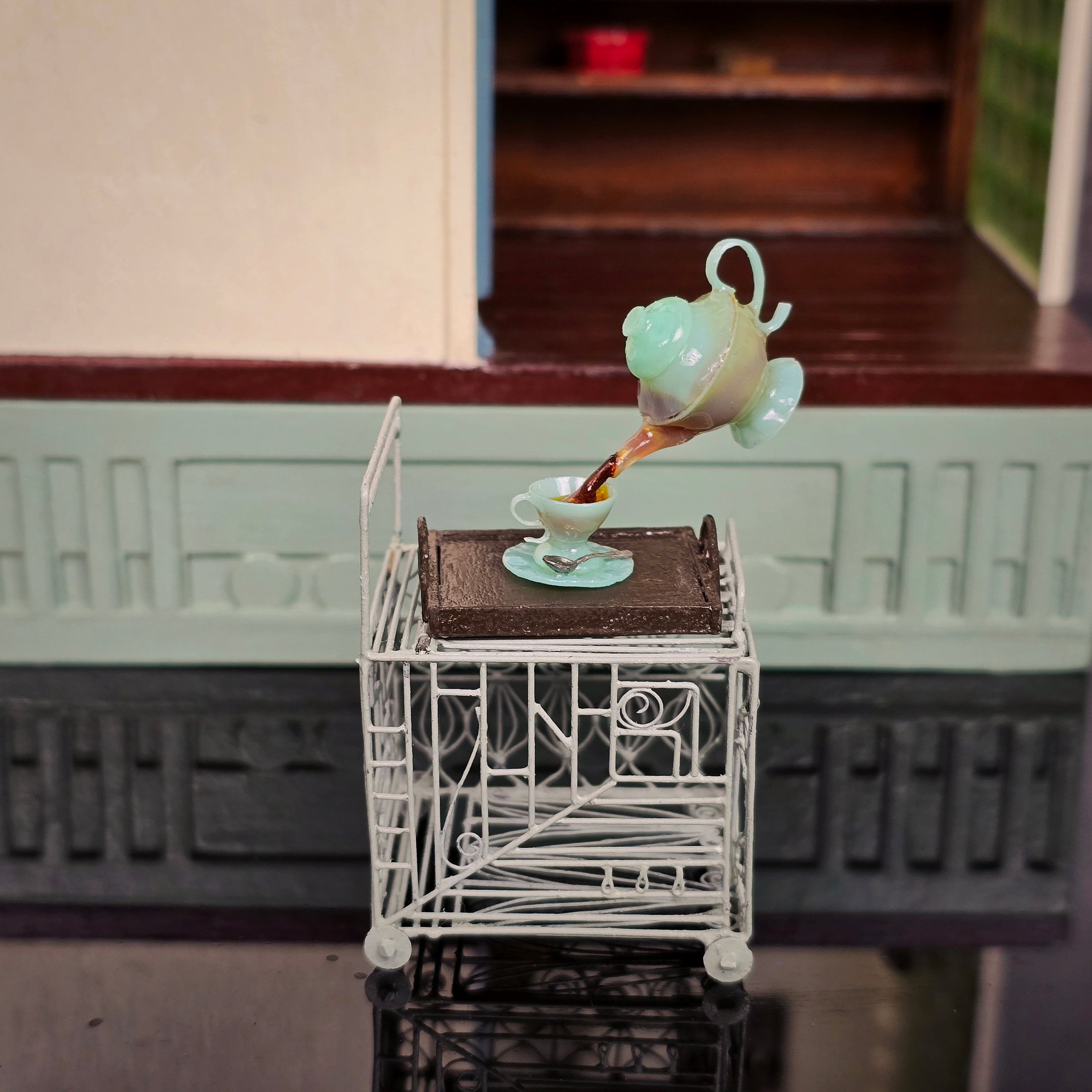 OOAK Japanese Miniature Tea Room Box Vignette with Magnetic Teapot