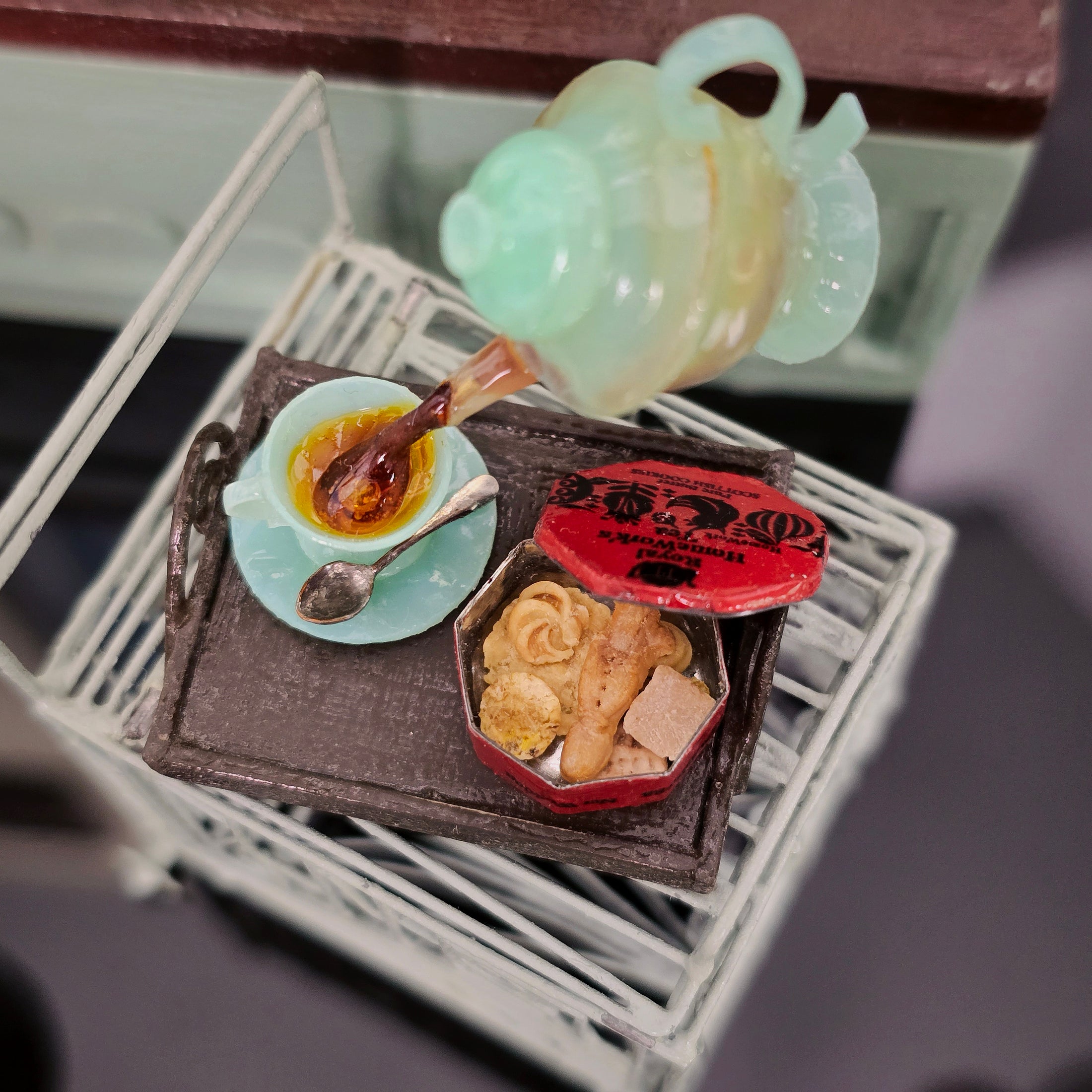 OOAK Japanese Miniature Tea Room Box Vignette with Magnetic Teapot