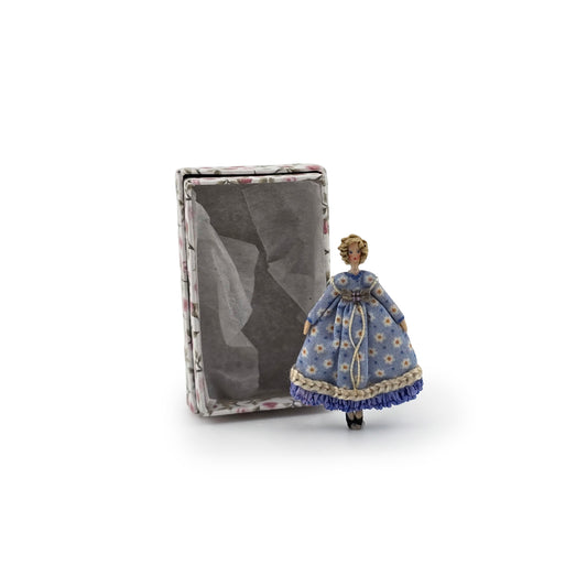 Tiniest Vintage 1" Doll in Box Blue Georgian Dress Ringlets Incredible