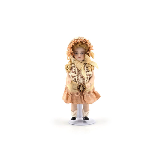 Pat Boldt Miniature Companion Doll Soft Coral Silk and Lace Bonnet
