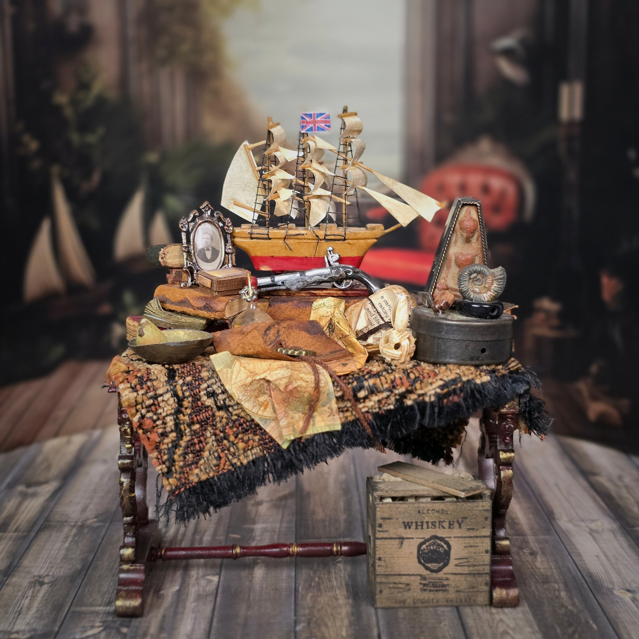 Kathy Tepper Rainbow Hand OOAK Nautical Adventurer’s Table Desk Diorama