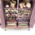 Load image into Gallery viewer, Vintage Artisan Lilac Painted Fabric Armoire Filled with Lace Notions 1:12 Scale
