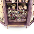 Load image into Gallery viewer, Vintage Artisan Lilac Painted Fabric Armoire Filled with Lace Notions 1:12 Scale
