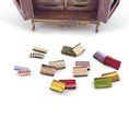 Load image into Gallery viewer, Vintage Artisan Lilac Painted Fabric Armoire Filled with Lace Notions 1:12 Scale

