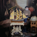Load image into Gallery viewer, OOAK Hand-Carved American Flag Sailing Ship Model with Fabric Sails
