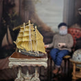 Load image into Gallery viewer, OOAK Hand-Carved American Flag Sailing Ship Model with Fabric Sails
