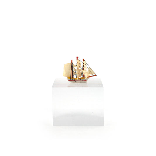 OOAK Hand-Carved Miniature Sailing Ship with Paper Sails
