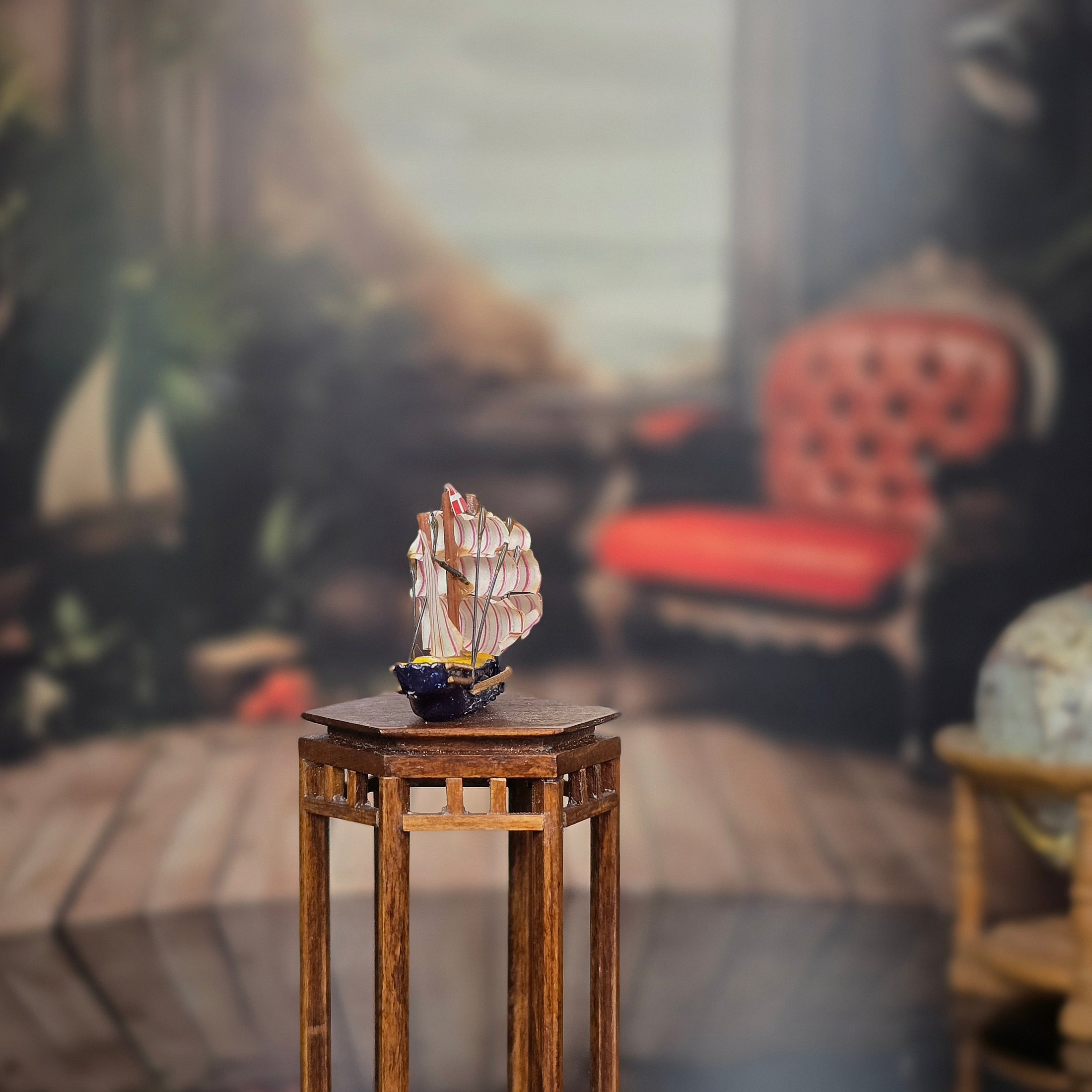Vintage OOAK Danish Sailing Ship Miniature Artisan Handcrafted Nautical Model