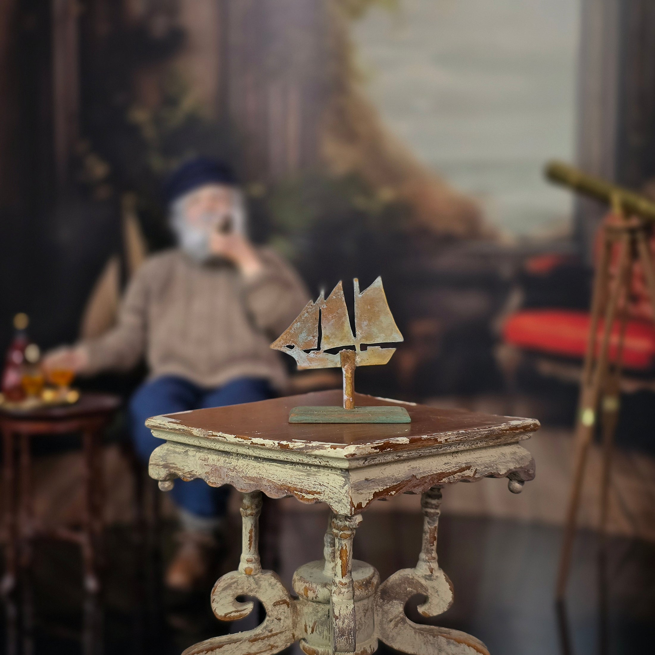 Pat Boorum Sculpted Metal Ship Miniature with Verdigris Patina