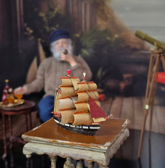 Vintage Artisan Tall Ship Miniature Hand Carved Nautical Sailing Vessel