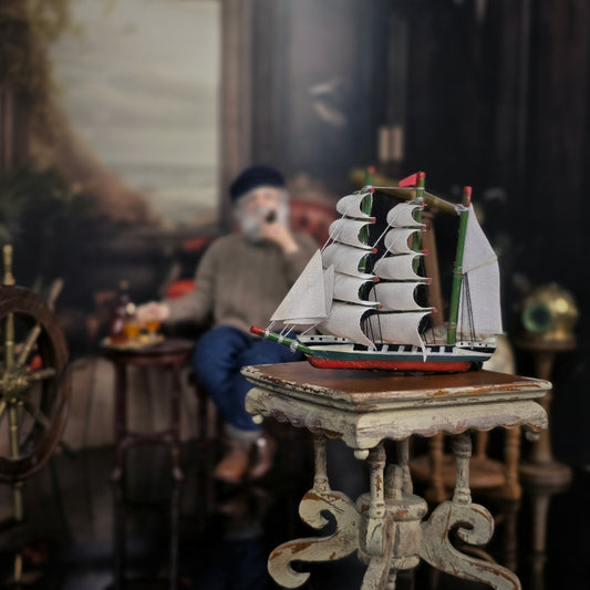 Vintage Artisan Clipper Ship Miniature Hand Painted Sailing Vessel