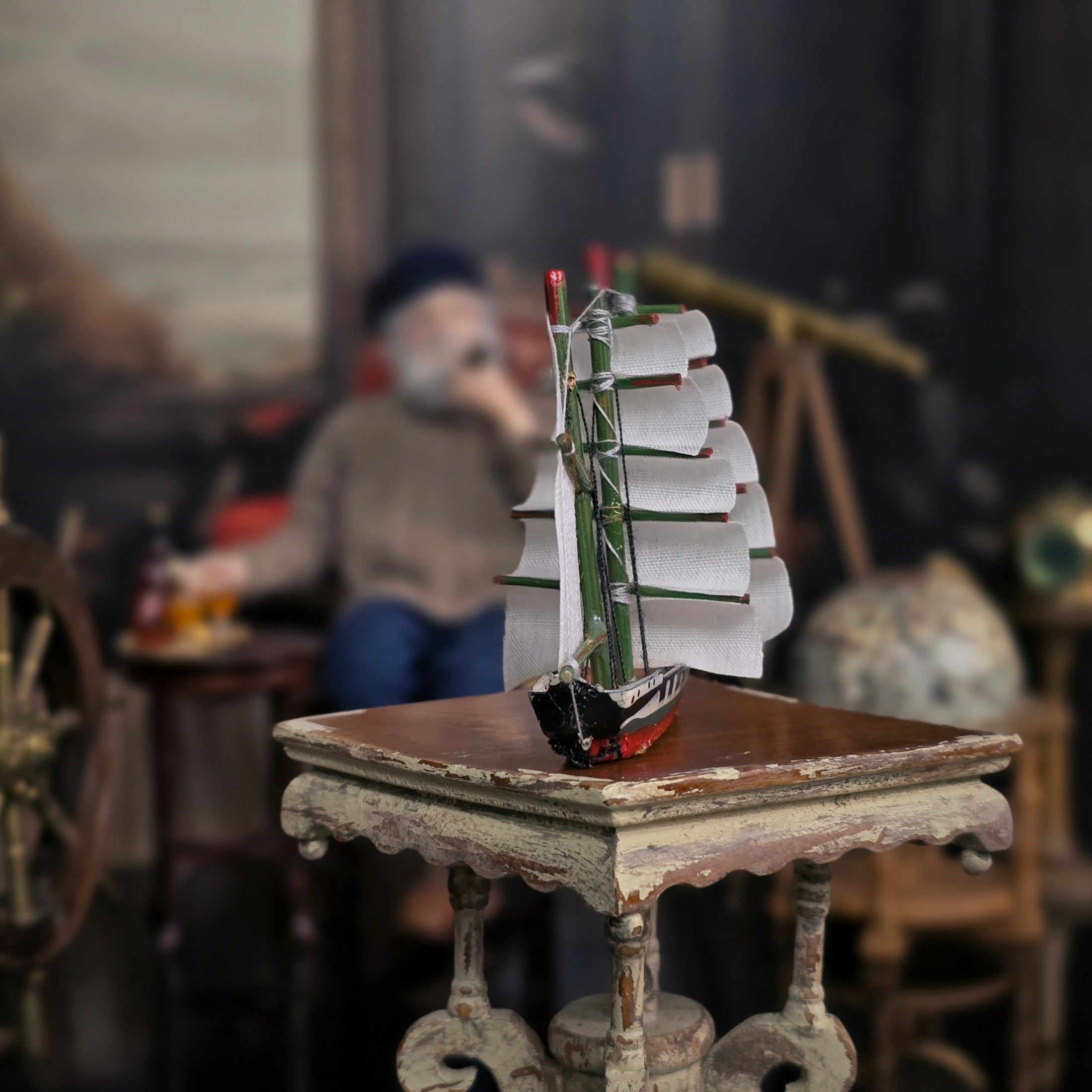 Vintage Artisan Clipper Ship Miniature Hand Painted Sailing Vessel