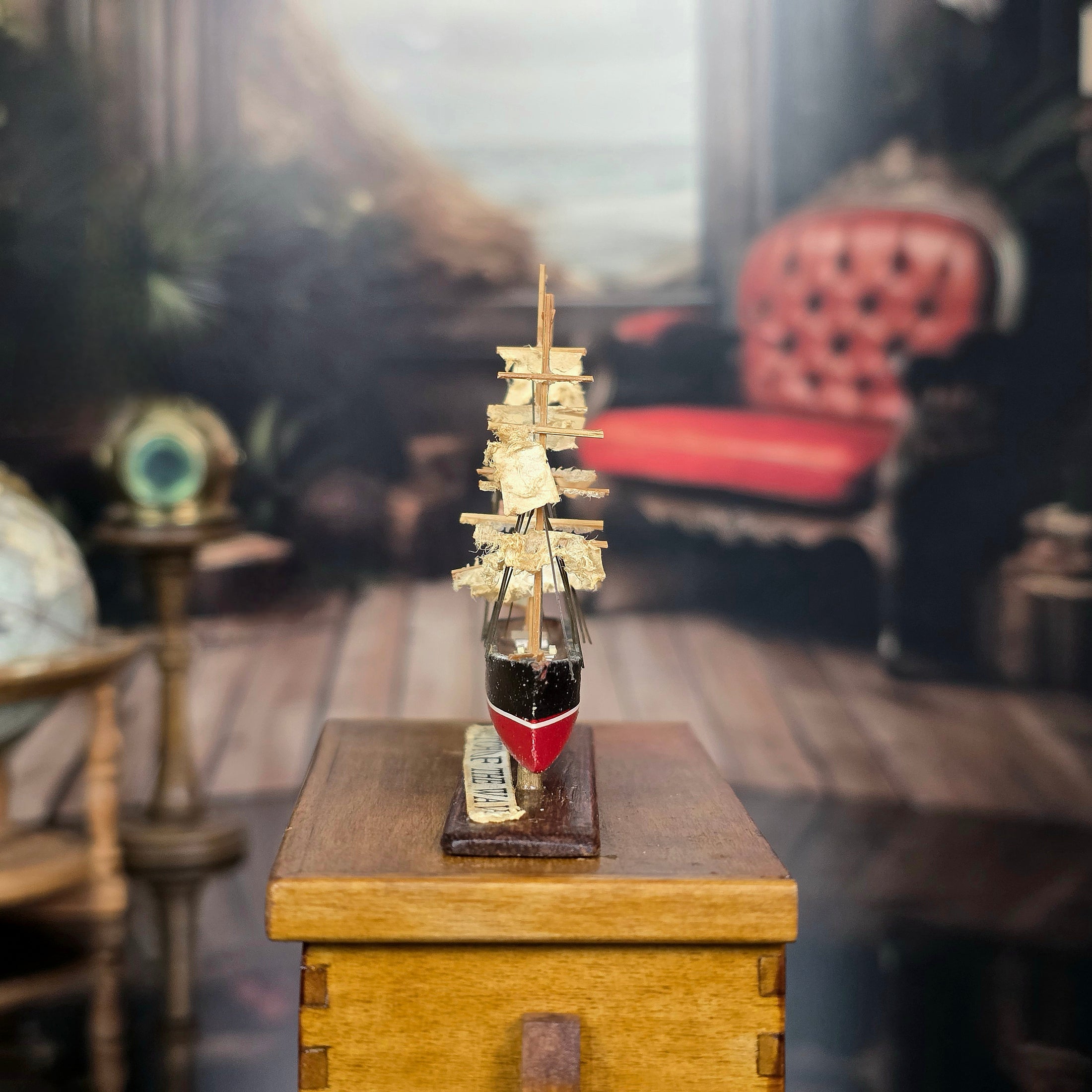Vintage “Witch of the Wave” Tall Ship Miniature with Weathered Storm Sails