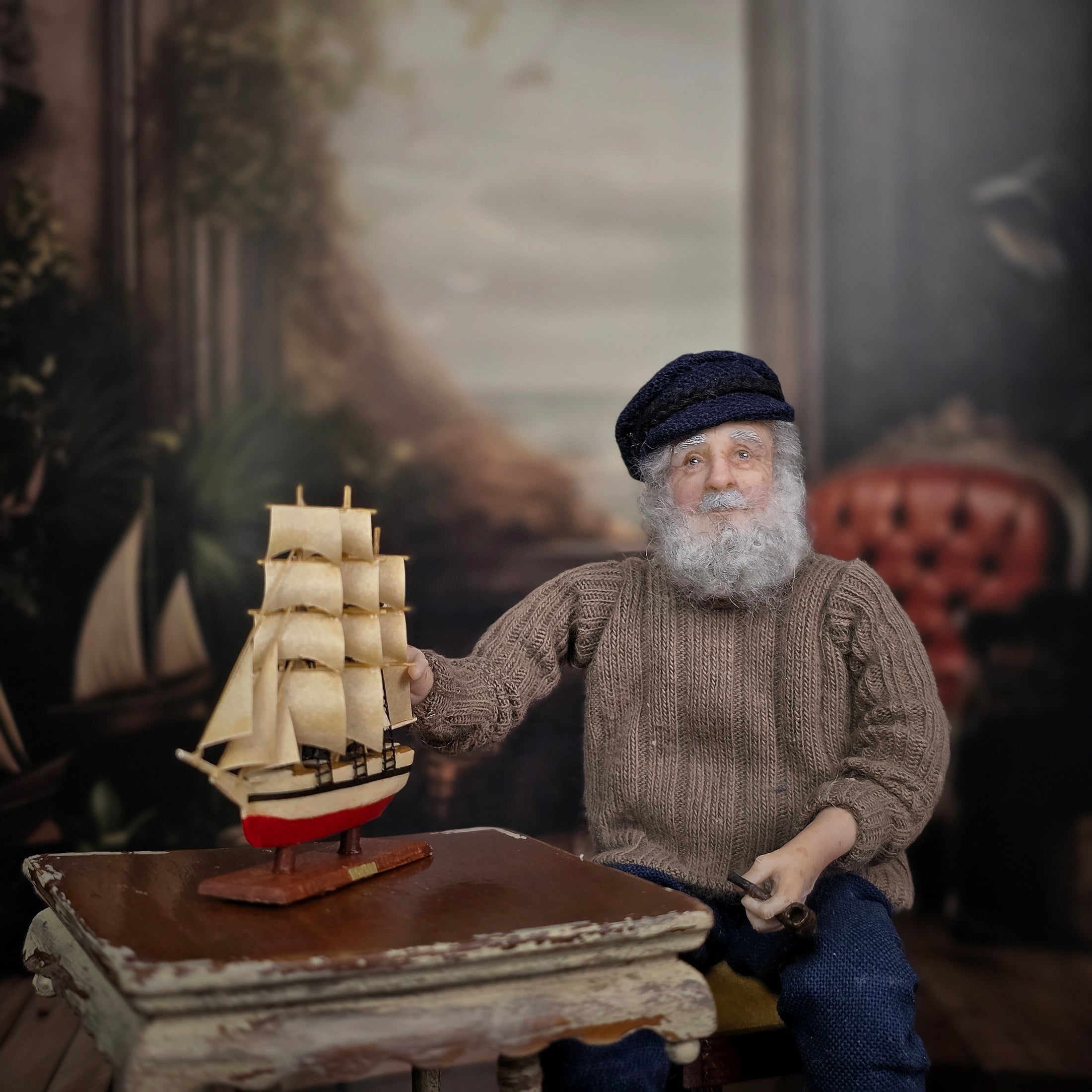 Bud Gillick Hand-Carved Wooden Tall Ship Miniature