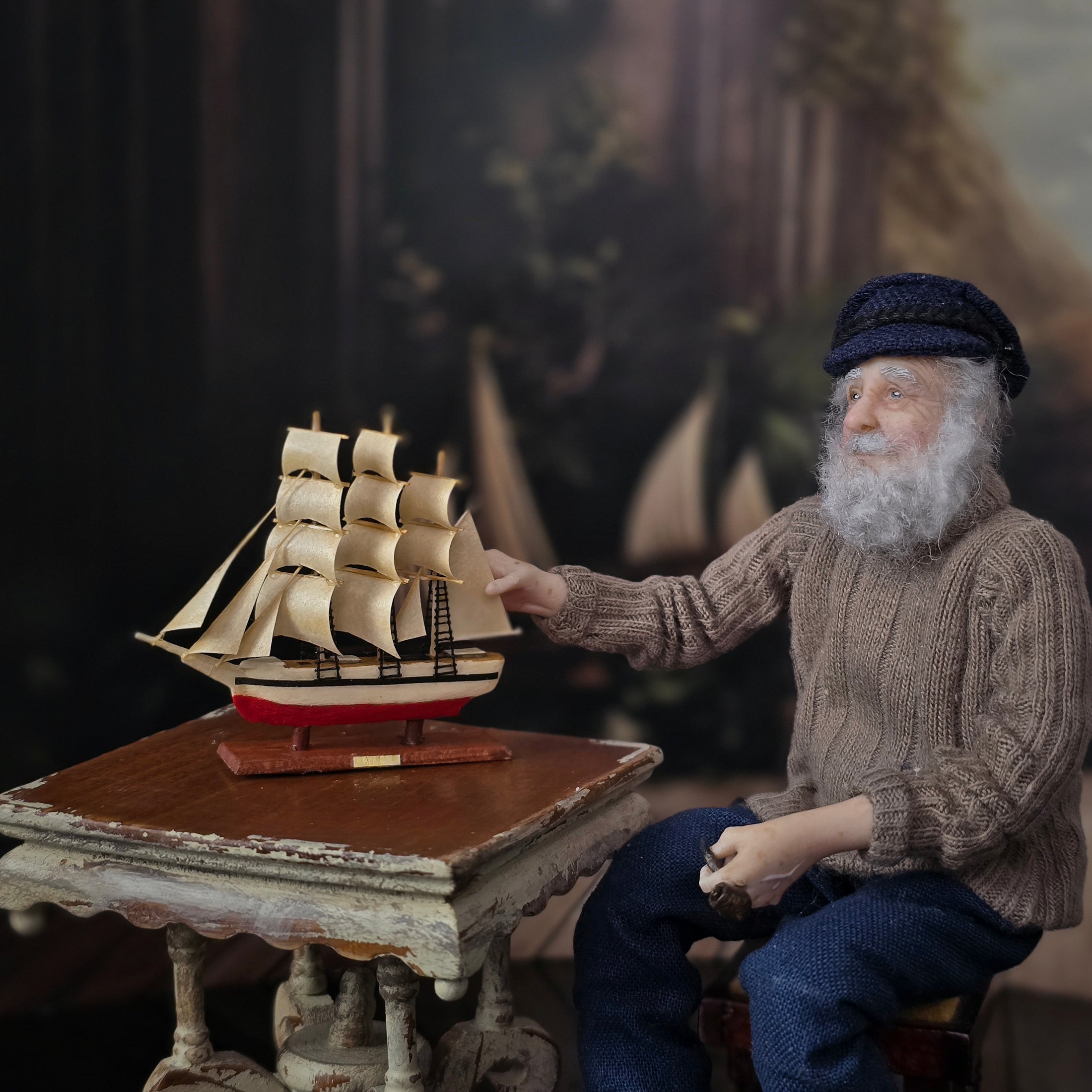Bud Gillick Hand-Carved Wooden Tall Ship Miniature
