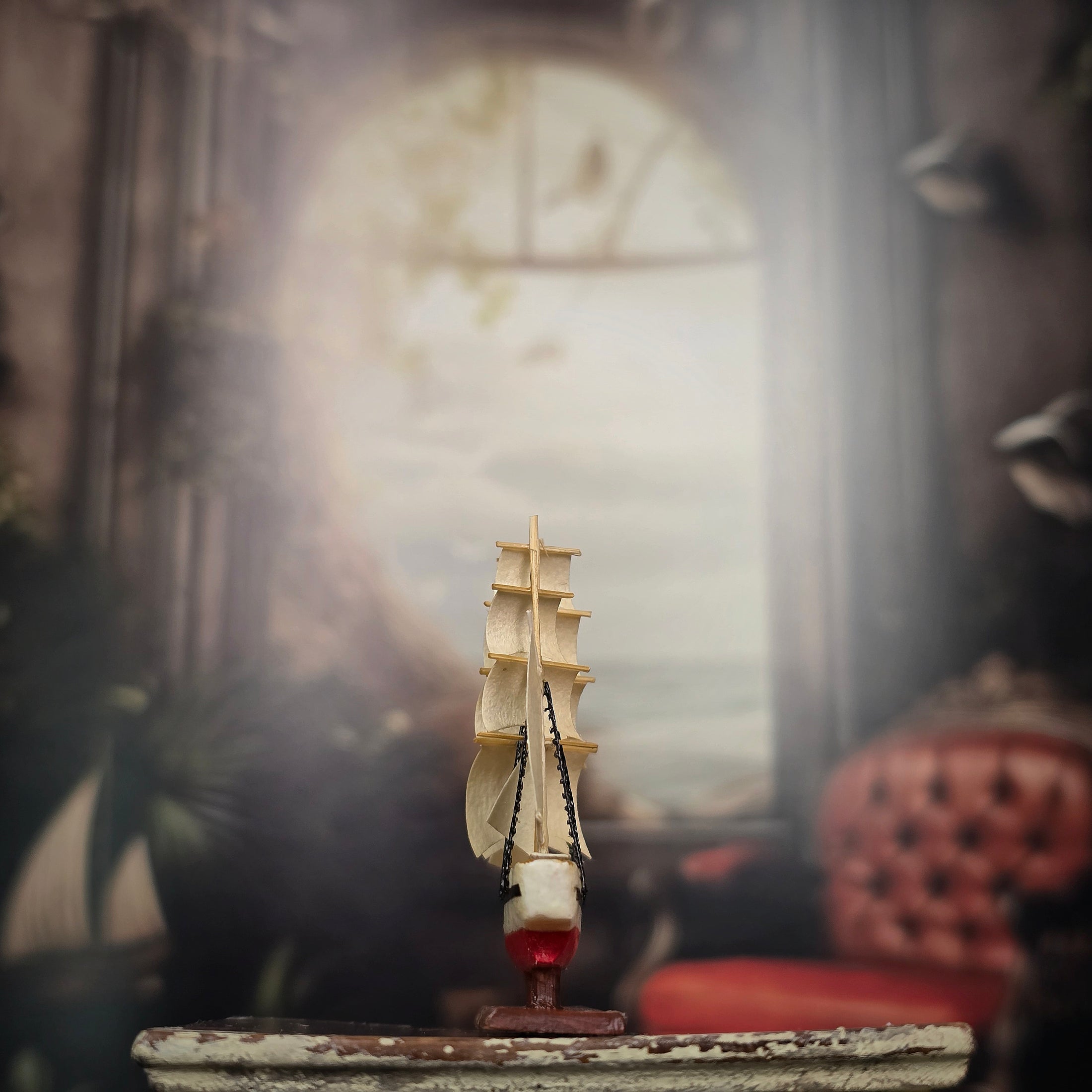 Bud Gillick Hand-Carved Wooden Tall Ship Miniature