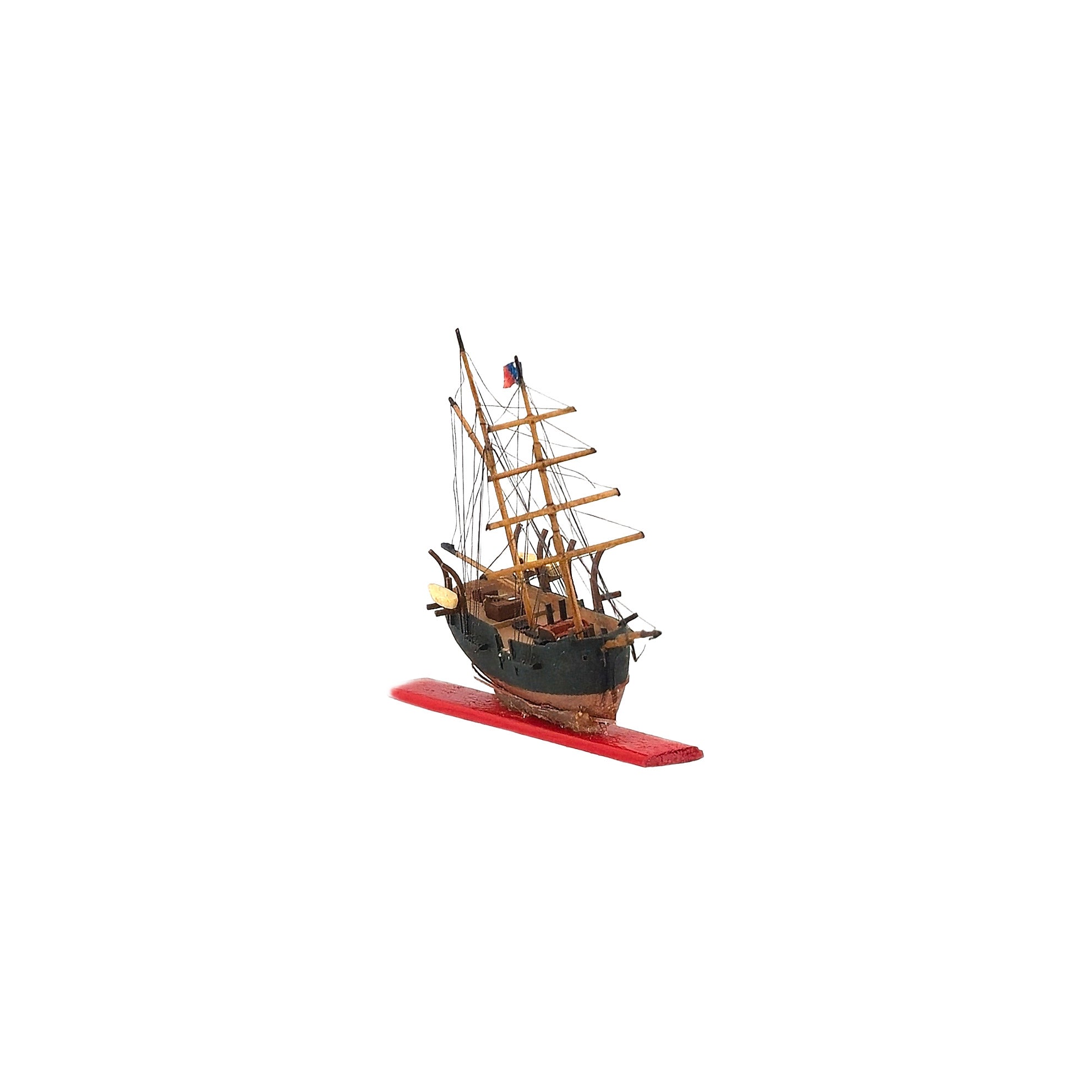 Aspen Hand-Carved Maritime Ship Miniature with Intricate Rigging