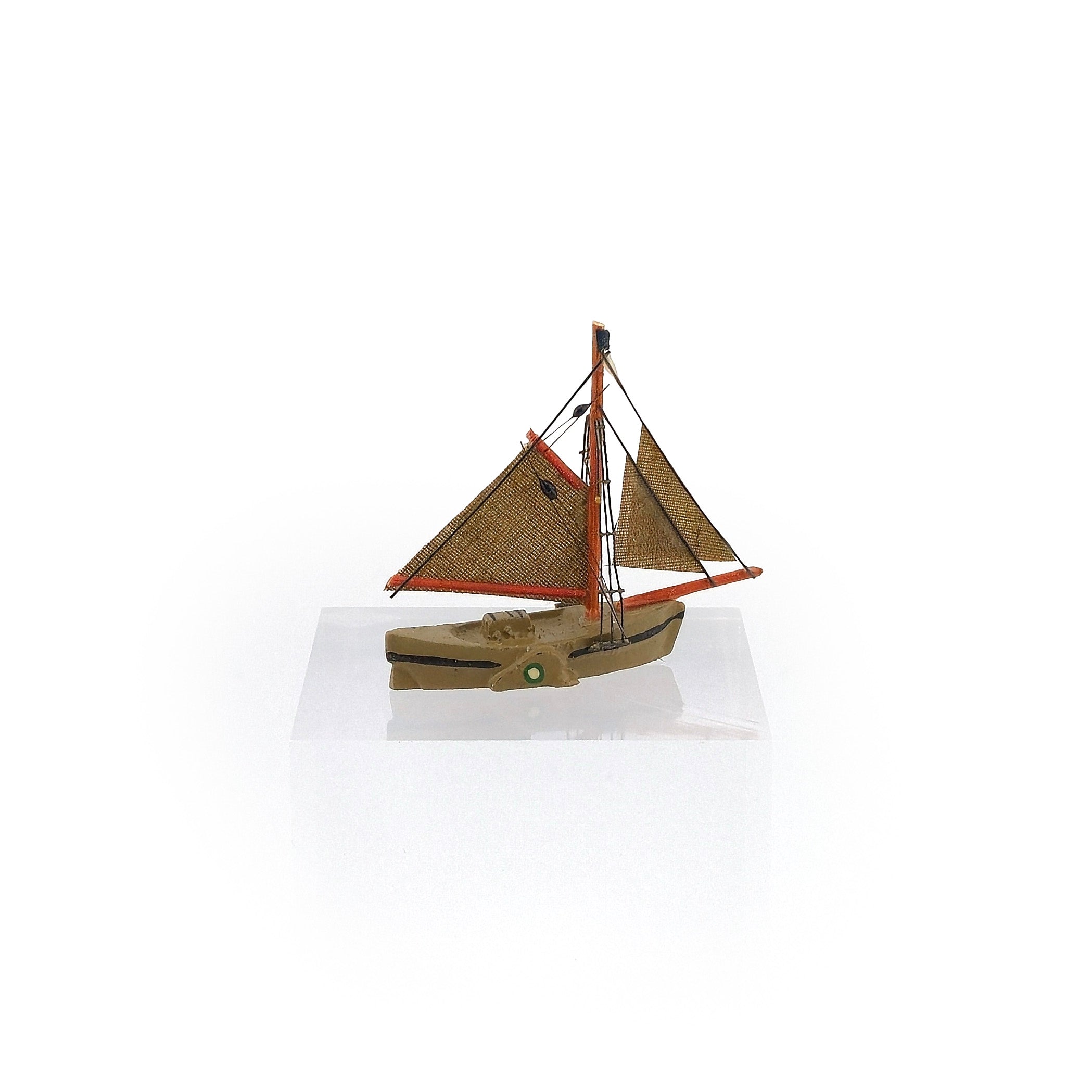 Unsigned Artisan Clay & Fabric Coastal Sailing Ship Miniature