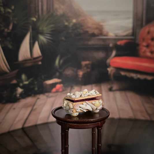 Miniature Shellwork Keepsake Trinket Box with Velvet Interior