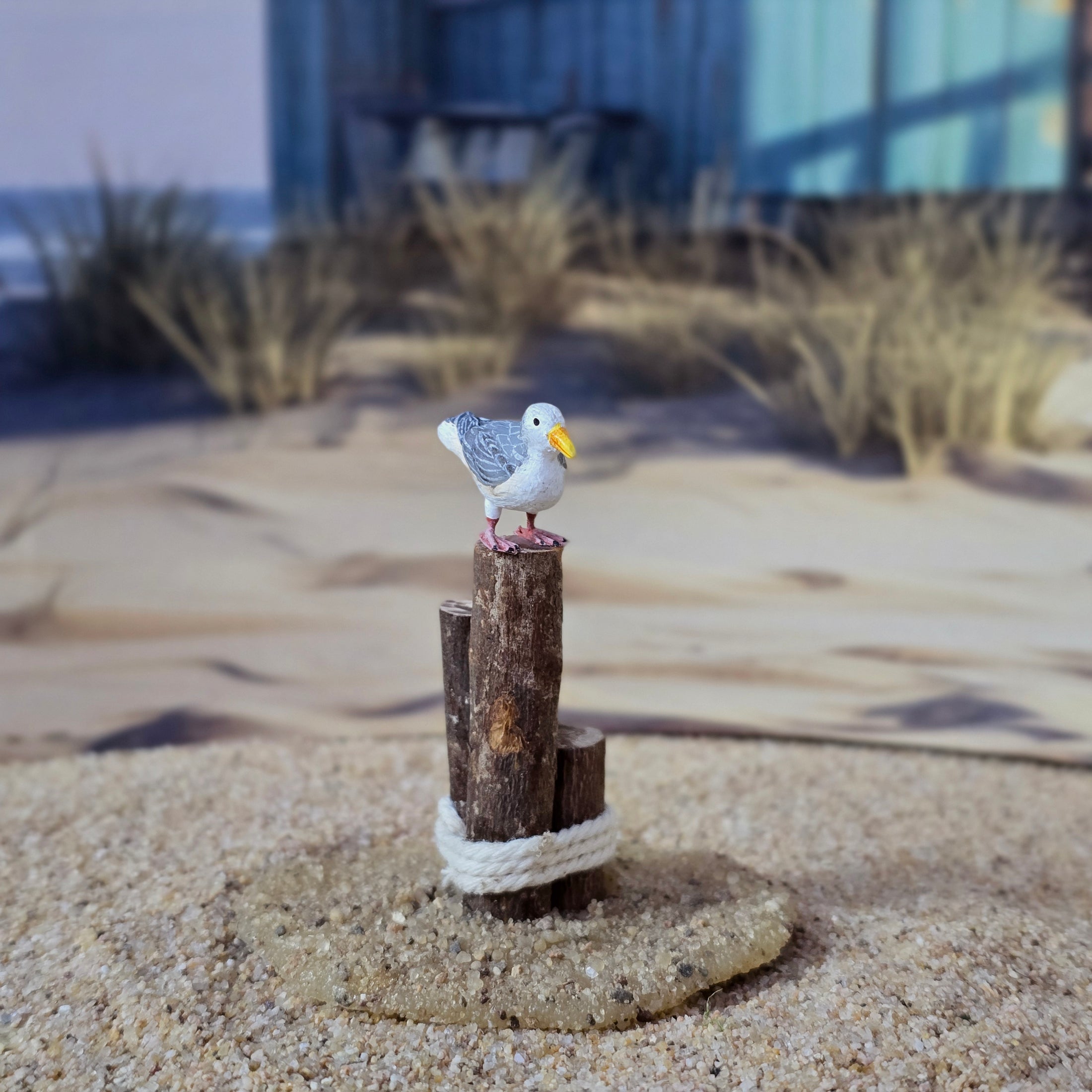 Miniature Seagull Dock Pilings Coastal Vignette OOAK