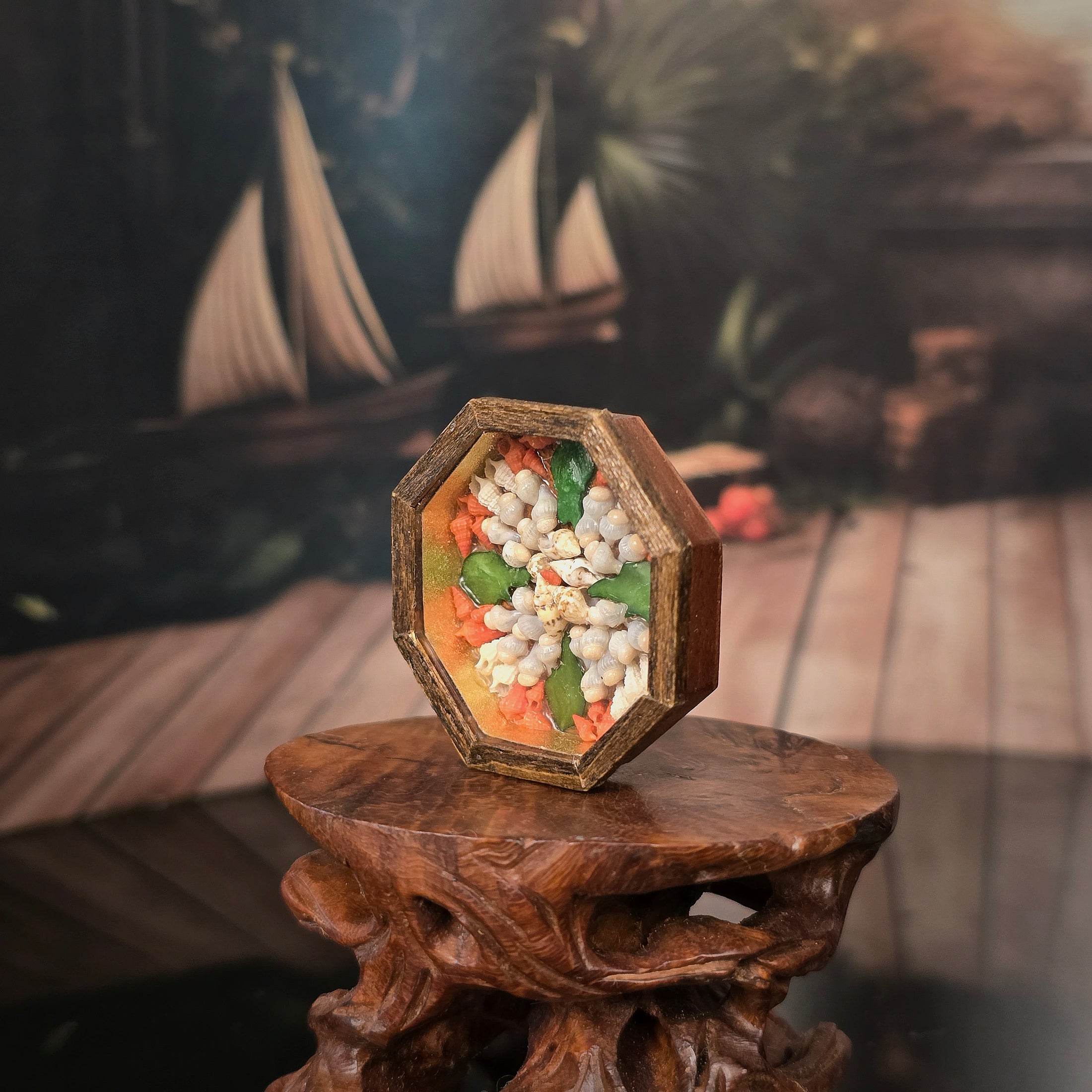 Unique Miniature OOAK Sailor’s Valentine Shell Mosaic Keepsake Box