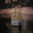 Load image into Gallery viewer, Keith Bougourd Blue & Gold French Bird Cage Clock with Parrot, Small Time Miniatures
