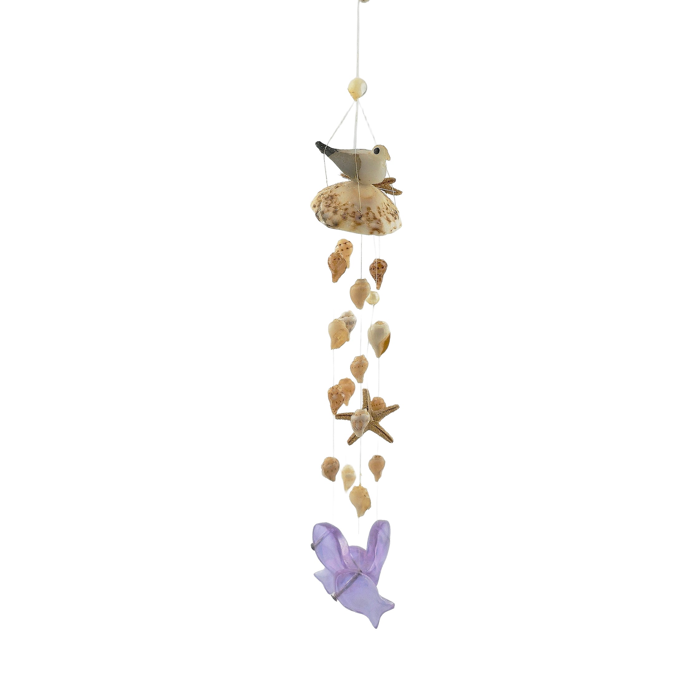 Miniature OOAK Coastal Shell Wind Chime with Glass Seagull & Glass Fish