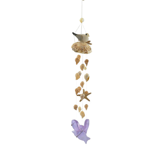 Miniature OOAK Coastal Shell Wind Chime with Glass Seagull & Glass Fish