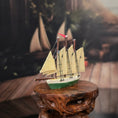 Load image into Gallery viewer, Green Miniature Vintage Model Antique Style Sailing Ship with Fabric Sails
