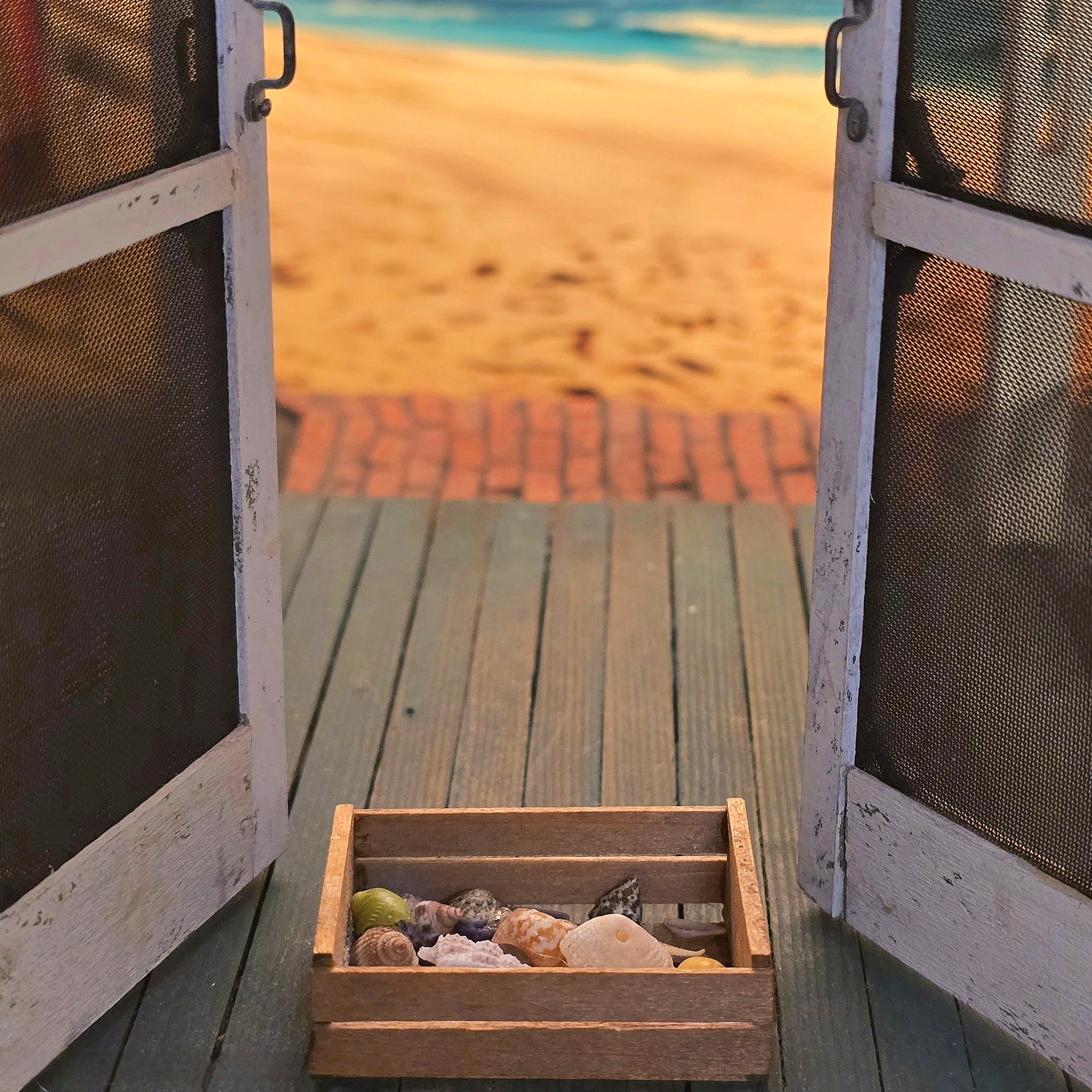 OOAK Miniature Beachcomber Shell Crate with Natural Micro Seashells