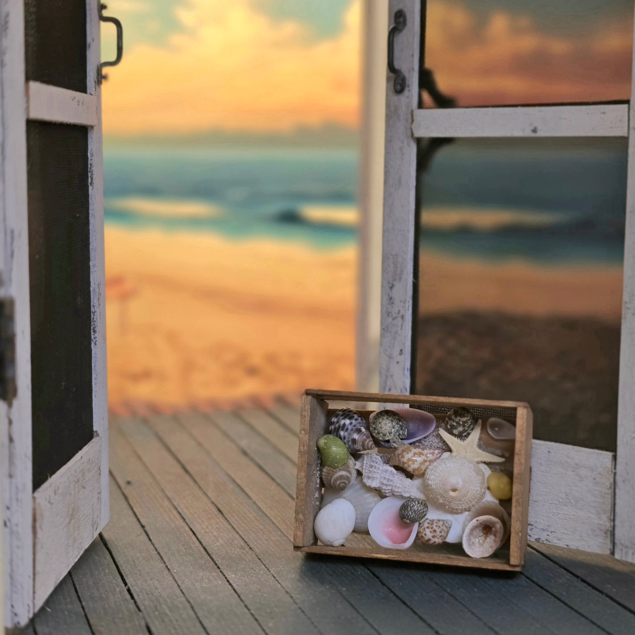 OOAK Miniature Beachcomber Shell Crate with Natural Micro Seashells