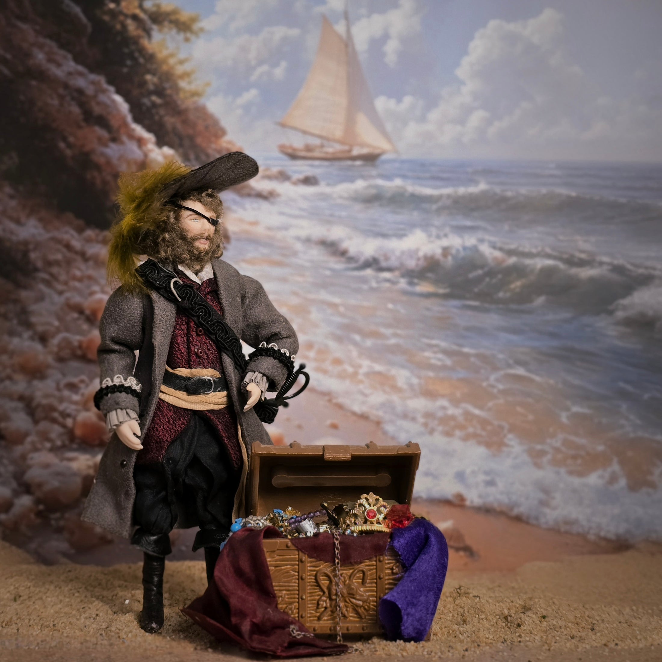Handsome OOAK Swashbuckling Porcelain Pirate Gentleman Doll 1:12