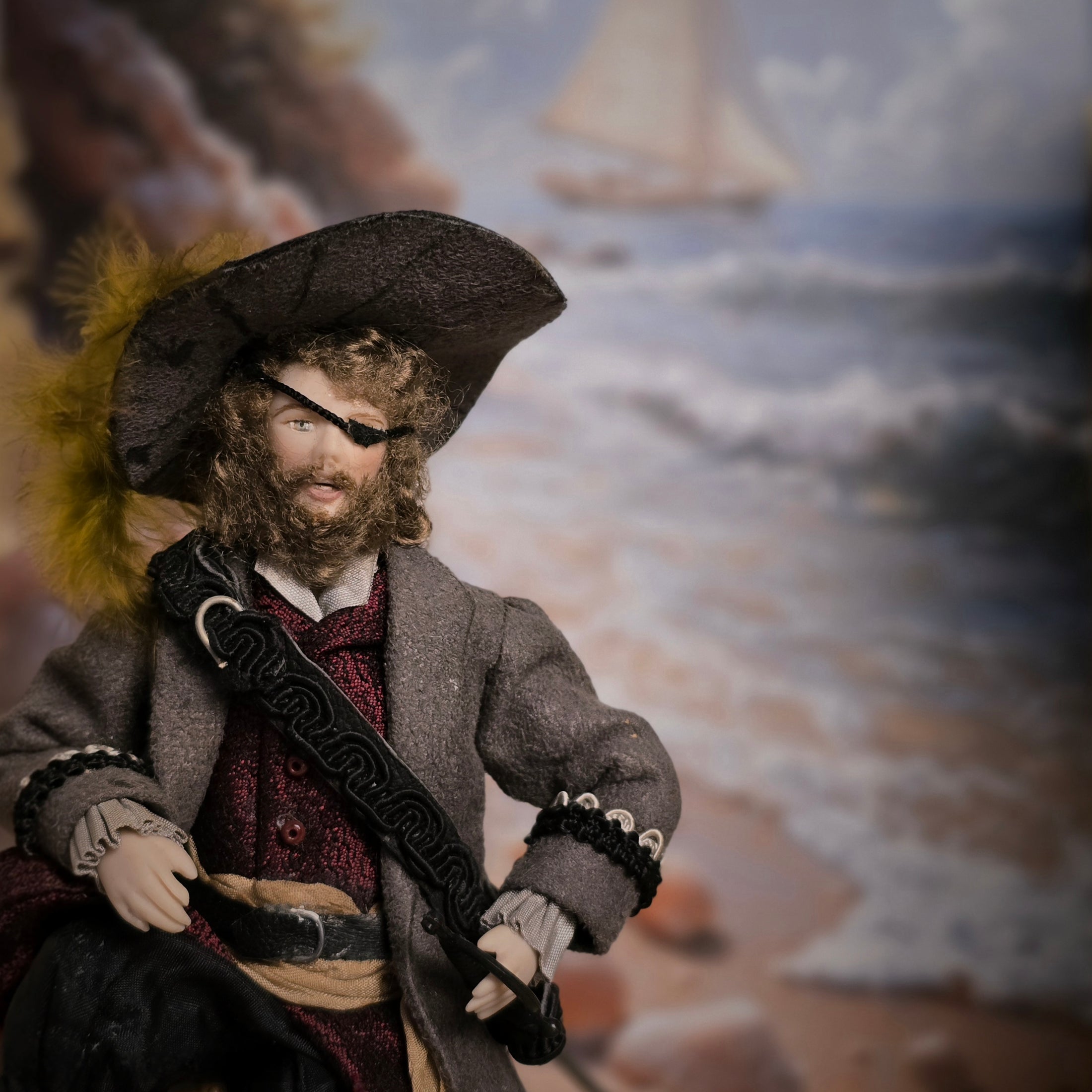 Handsome OOAK Swashbuckling Porcelain Pirate Gentleman Doll 1:12