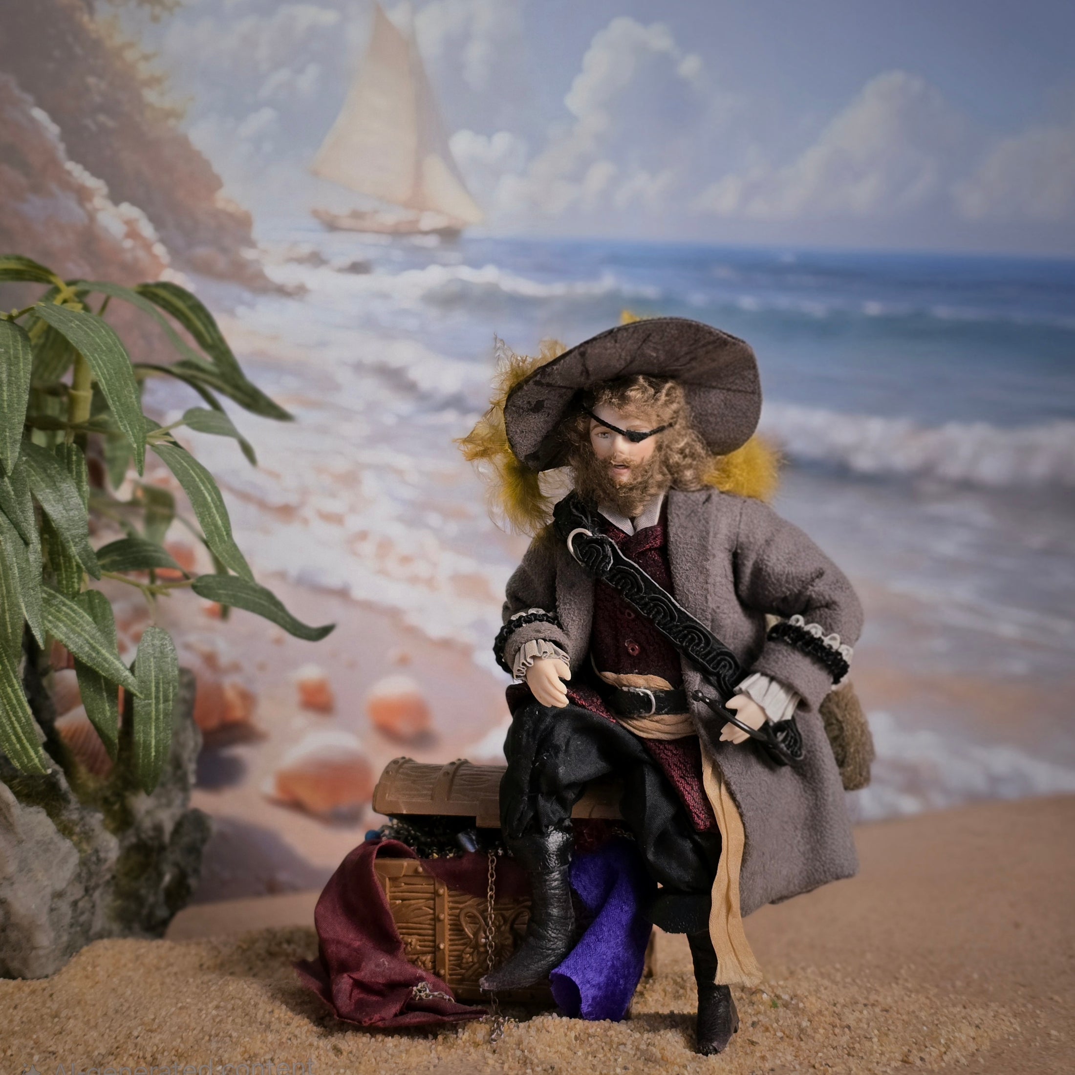 Handsome OOAK Swashbuckling Porcelain Pirate Gentleman Doll 1:12