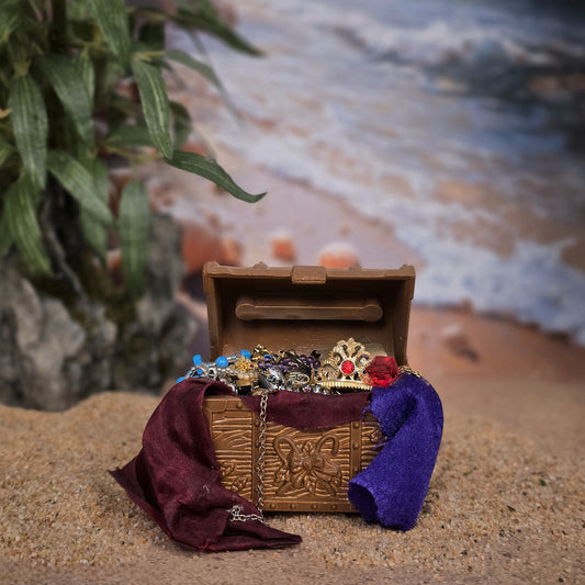 Dressed Miniature Pirate Treasure Chest Overflowing with Jewels & Bounty