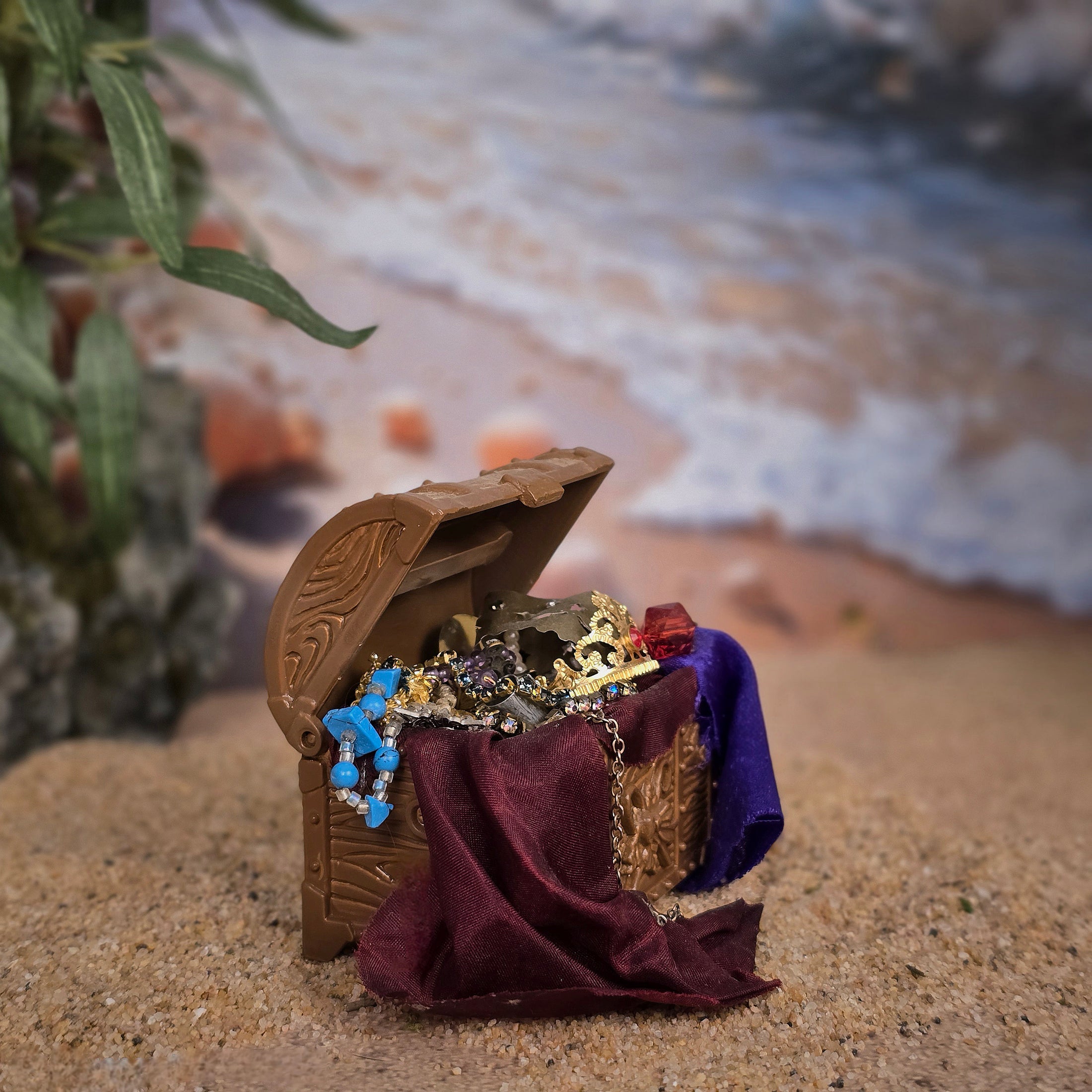 Dressed Miniature Pirate Treasure Chest Overflowing with Jewels & Bounty