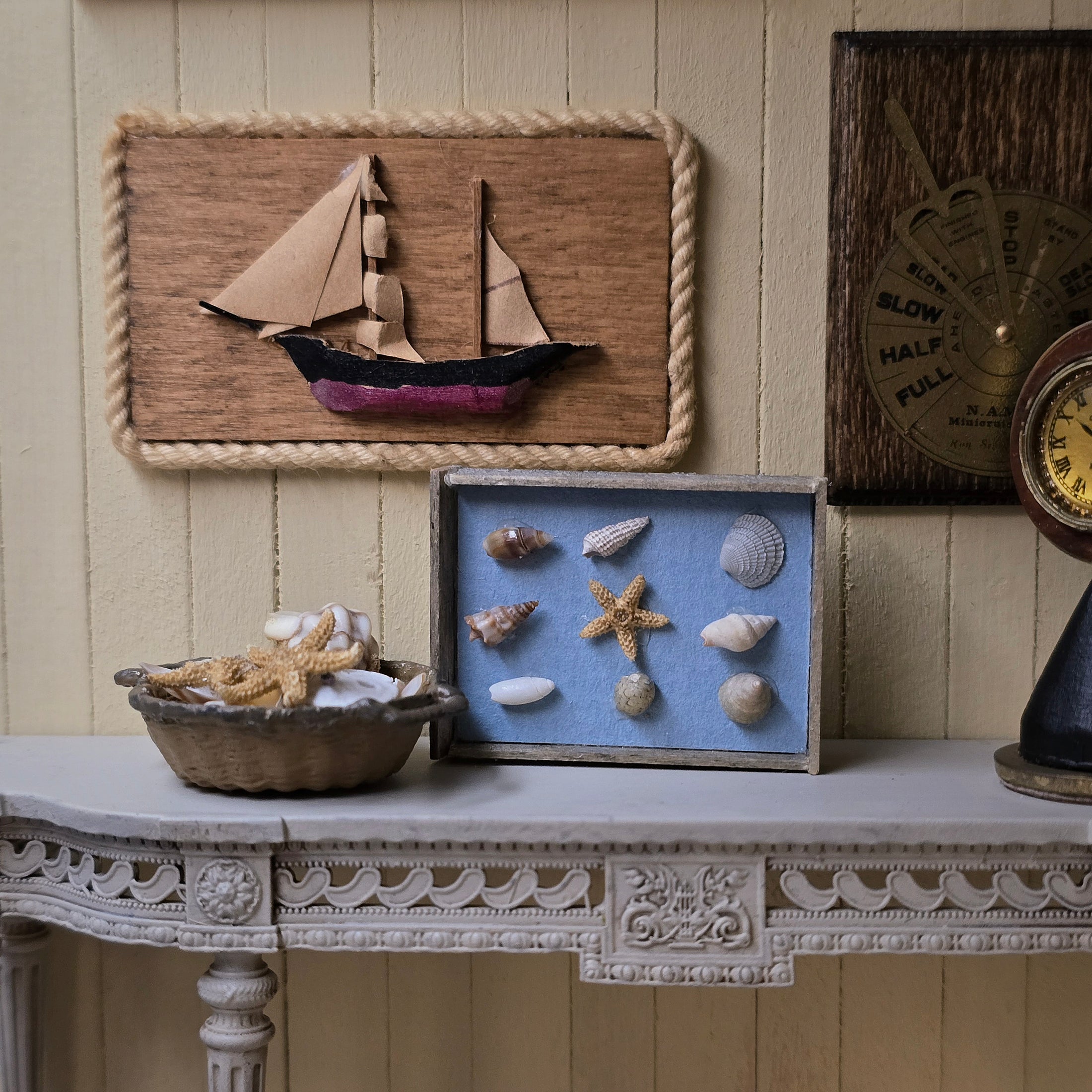 Miniature Coastal Seashell Shadowbox & Basket Display Set