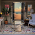 Load image into Gallery viewer, Vintage Fred Cobbs Nautical Ship Wheel Glass Coffee Table 2015
